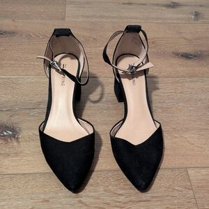 Call it Spring Ankle Strap Pointed Toe Faux Suede Heels